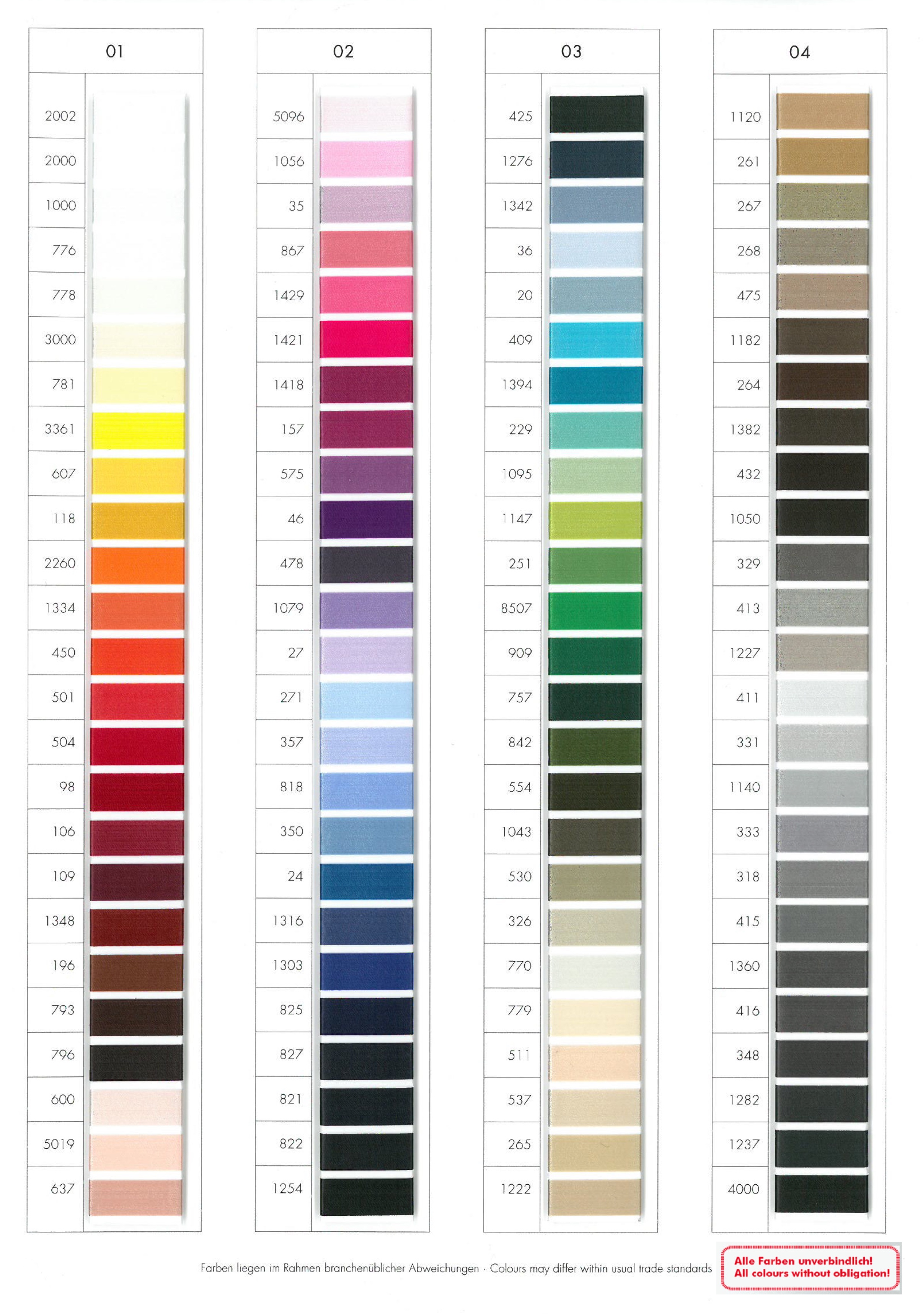 Serafil Color Chart